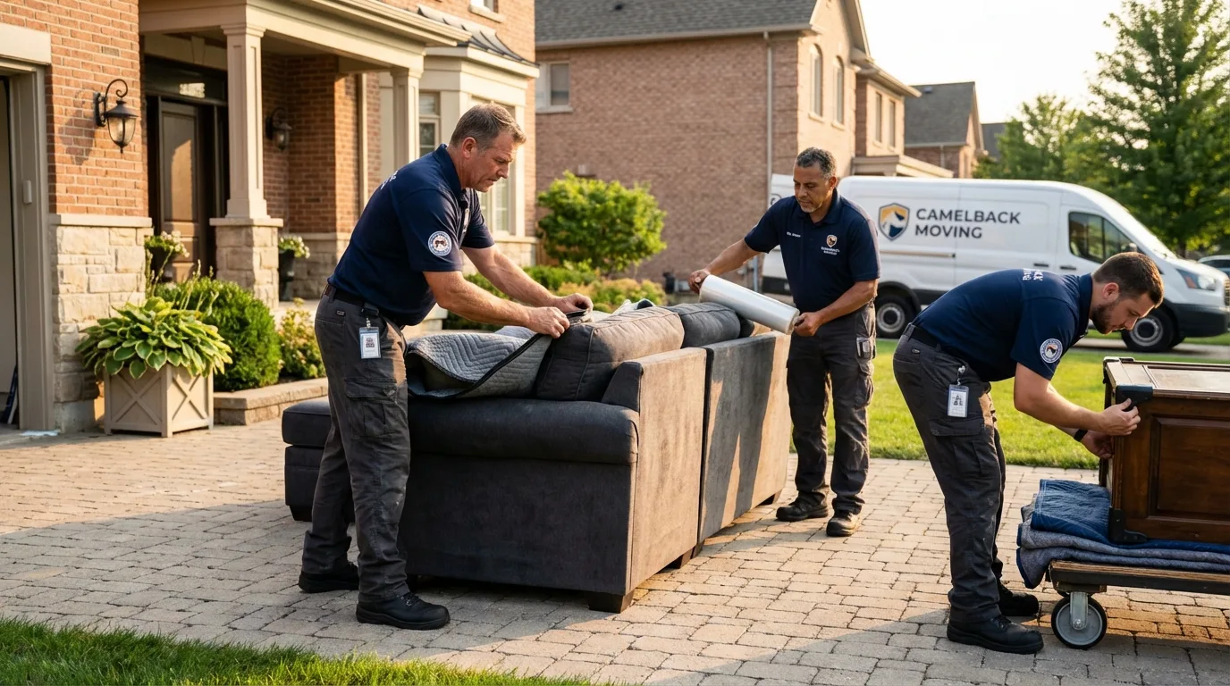 Large estate moving crew wrapping furniture in Hope Valley, RI